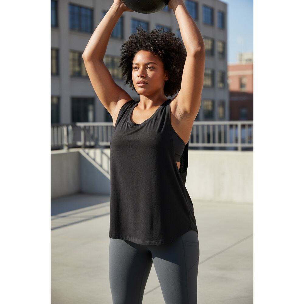 Athleta Black Sleeveless Tank Top XL Loose Fit Open Arm Activewear